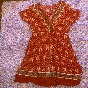 Red patterned wrap dress